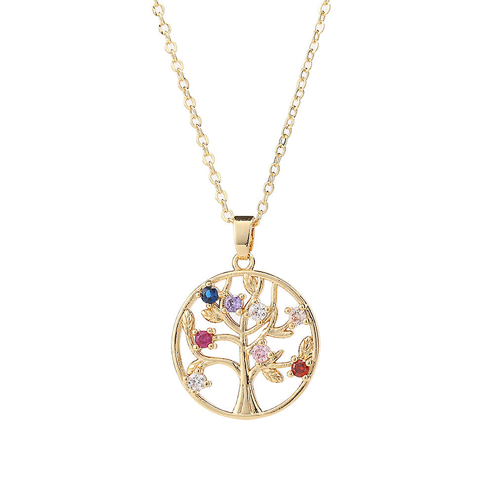 Wholesale Micropaved Zircon Tree of Life Hollow Pendant Necklaces